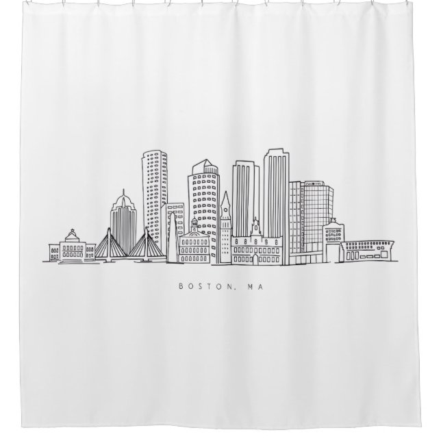 Minimalistische Skyline-Illustration in Boston Cit Duschvorhang (Vorderseite)