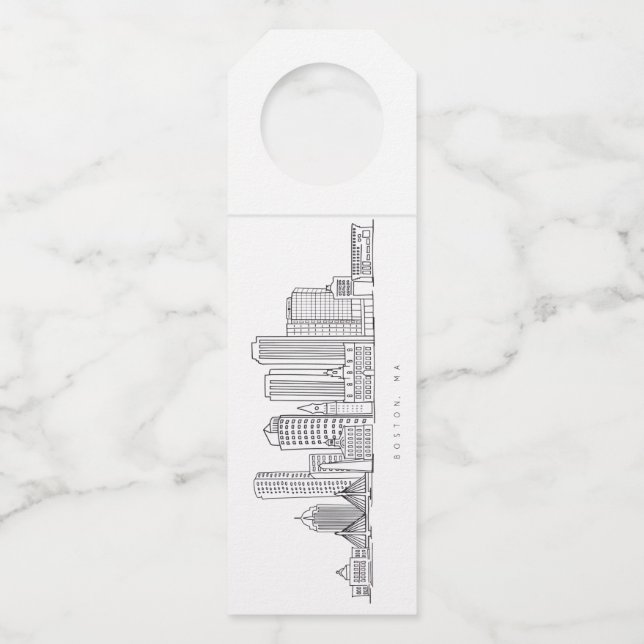 Minimalistische Skyline-Illustration in Boston Cit Flaschenanhänger (Vorderseite)