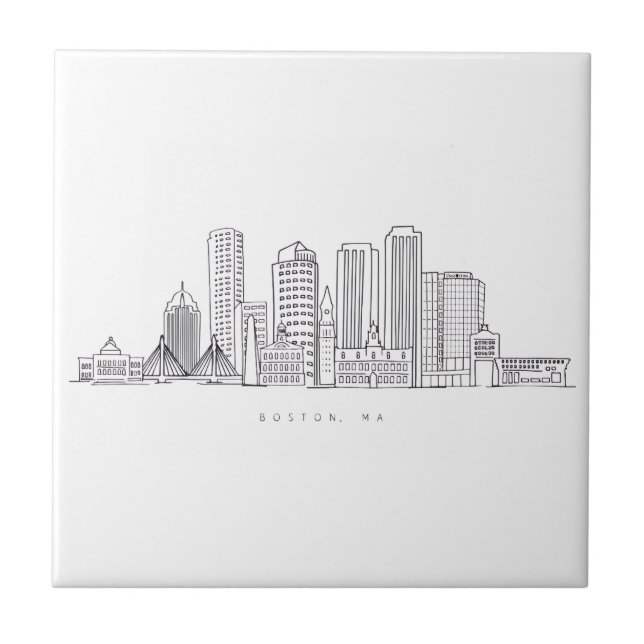 Minimalistische Skyline-Illustration in Boston Cit Fliese (Vorderseite)