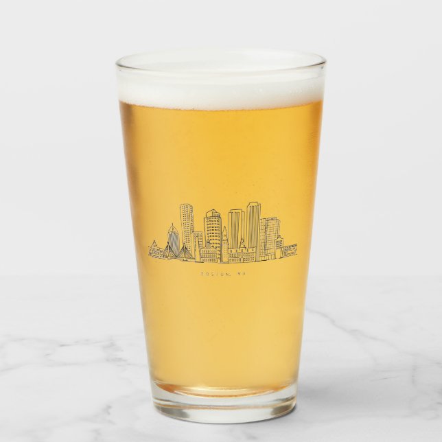 Minimalistische Skyline-Illustration in Boston Cit Glas (Vorne (Gefüllt))