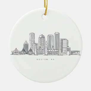 Minimalistische Skyline-Illustration in Boston Cit Keramik Ornament