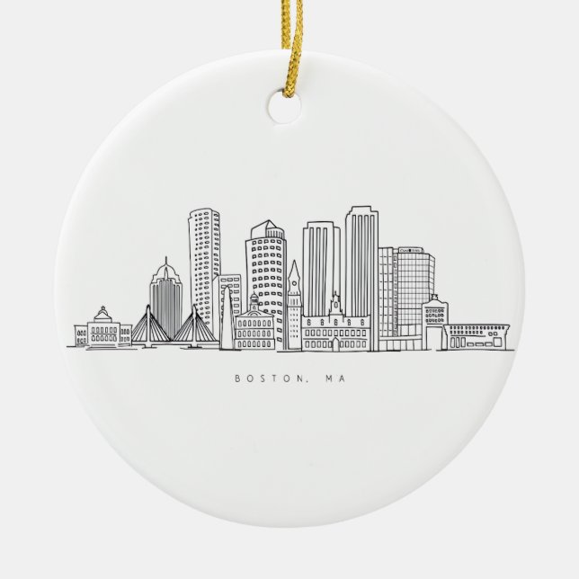 Minimalistische Skyline-Illustration in Boston Cit Keramik Ornament (Vorne)