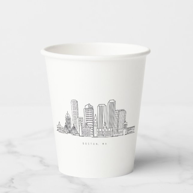 Minimalistische Skyline-Illustration in Boston Cit Pappbecher (Vorderseite)