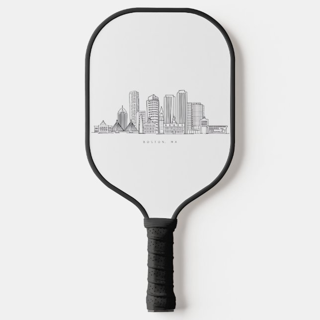 Minimalistische Skyline-Illustration in Boston Cit Pickleball Schläger (Vorderseite)