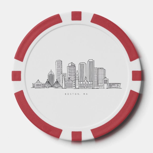 Minimalistische Skyline-Illustration in Boston Cit Pokerchips (Vorderseite)