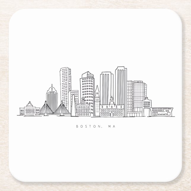 Minimalistische Skyline-Illustration in Boston Cit Rechteckiger Pappuntersetzer (Vorderseite)