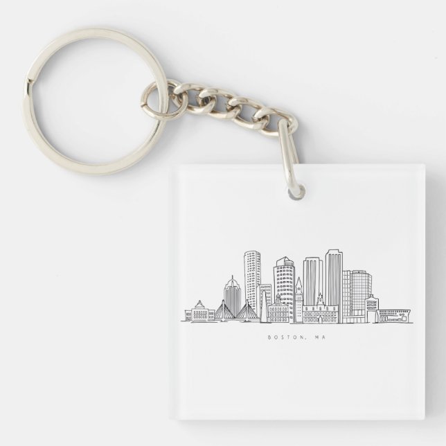 Minimalistische Skyline-Illustration in Boston Cit Schlüsselanhänger (Vorderseite)
