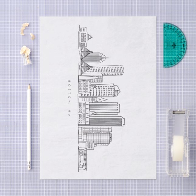 Minimalistische Skyline-Illustration in Boston Cit Seidenpapier (Handwerk)