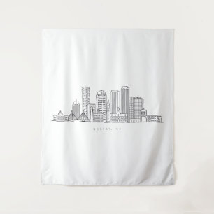 Minimalistische Skyline-Illustration in Boston Cit Wandteppich