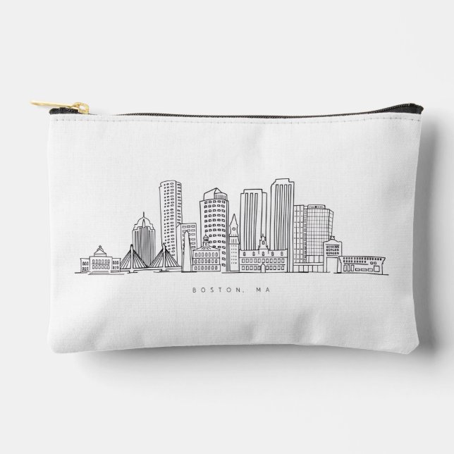 Minimalistische Skyline-Illustration in Boston Cit Zubehörtasche (Vorderseite)