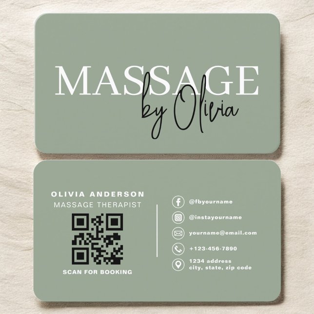 Minimalistische Smaragdgrün-Spa-Massage-QR-Code Visitenkarte (Von Creator hochgeladen)