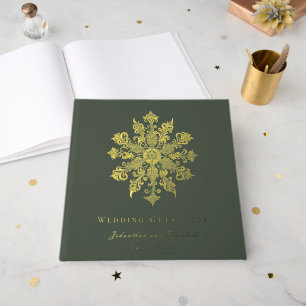 Minimalistische Snowflake-Hochzeit Green Gästebuch