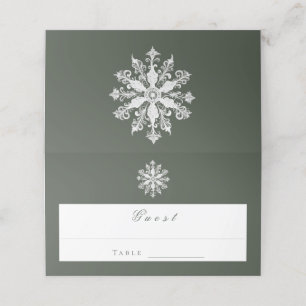 Minimalistische Snowflake-Hochzeit Green Platzkarte