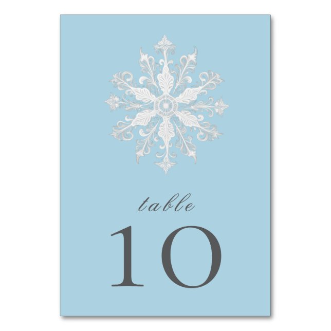 Minimalistische Snowflake-Hochzeit | Ice Blue Tischnummer (Vorderseite)