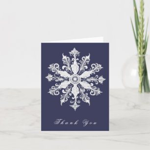 Minimalistische Snowflake-Hochzeit   Marineblau Dankeskarte
