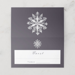 Minimalistische Snowflake-Hochzeit Plum Lila Platzkarte
