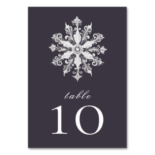 Minimalistische Snowflake-Hochzeit Plum Lila Tischnummer