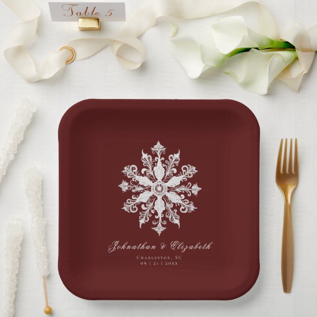 Minimalistische Snowflake-Hochzeit | Rot Pappteller (Hochzeit)