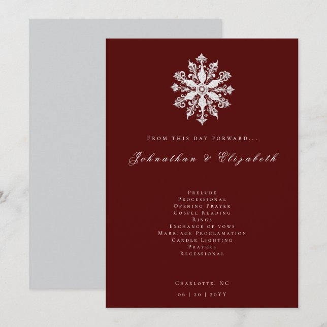 Minimalistische Snowflake-Hochzeit | Rot Programm (Vorne/Hinten)