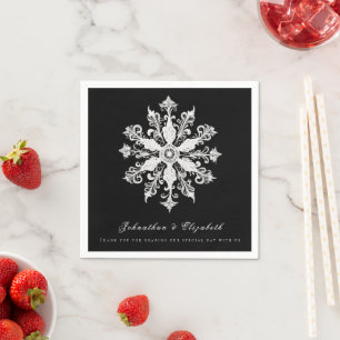 Minimalistische Snowflake-Hochzeit Schwarz Serviette