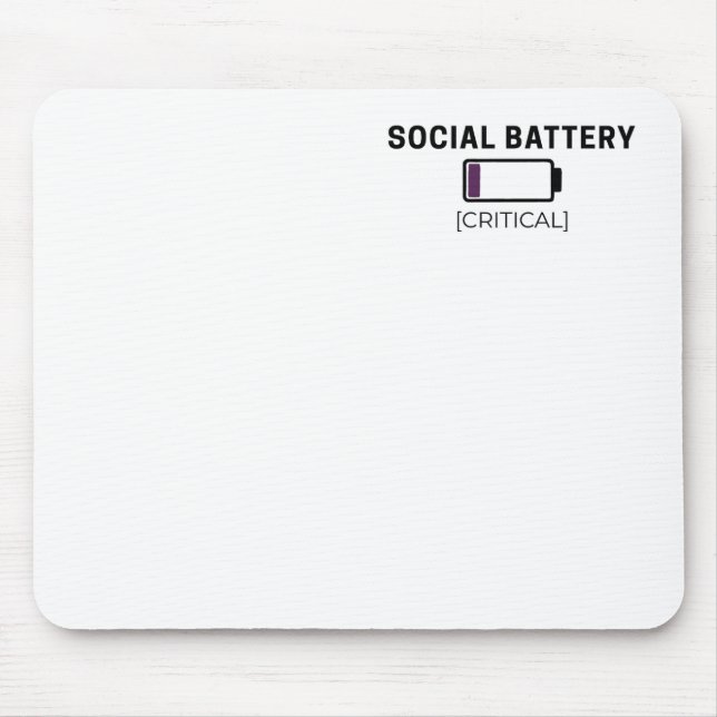 Minimalistische Social Battery Low Typografie  Mousepad (Vorne)