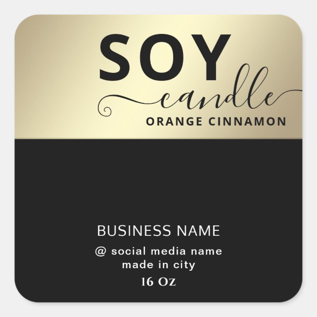 Minimalistische Sockelkerze aus schwarzem Gold Quadratischer Aufkleber (Vorderseite)