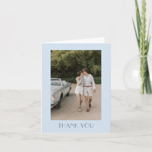 Minimalistische Soft-Blue-Art-Deco-Foto-Hochzeit Dankeskarte