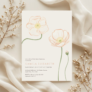 Minimalistische Soft-Pfirsich-Mohn-Wildblumen-Baby Einladung