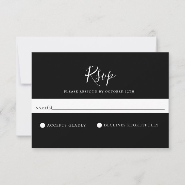 Minimalistische Solid Black Wedding RSVP-Karte RSVP Karte (Vorderseite)