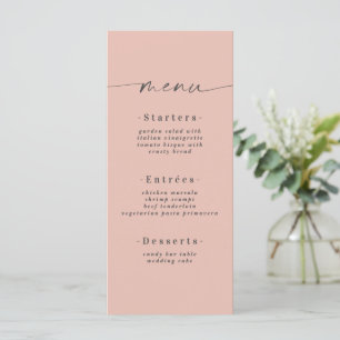 Minimalistische Solid Color Light Blush Pink Weddi Menükarte