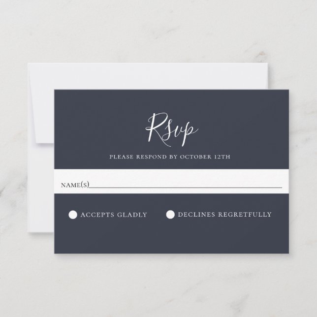 Minimalistische Solid Navy Blue Wedding RSVP Card (Vorderseite)