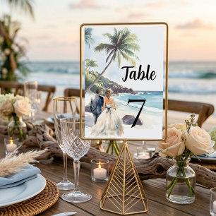 Minimalistische Sommerstrand-Ziel-Hochzeit Tischnummer