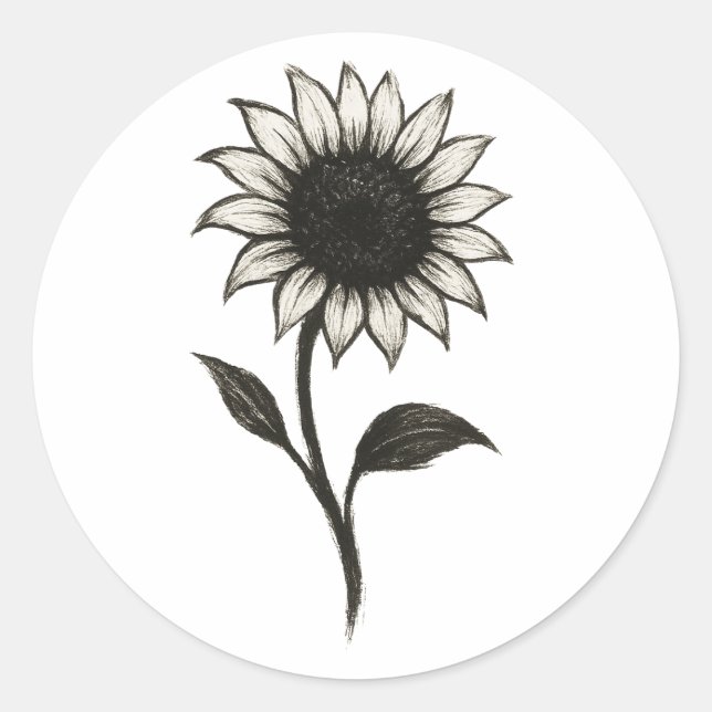 Minimalistische Sonnenblume - Elegantes botanische Runder Aufkleber (Vorderseite)