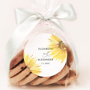 Minimalistische Sonnenblumenhochzeit Runder Aufkleber