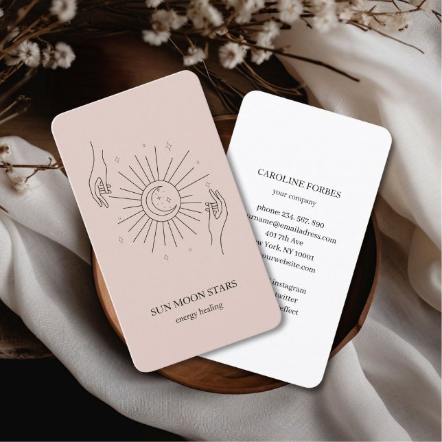 Minimalistische Sonnenmond-Sternenkarte Visitenkarte (Minimalistic sun moon star light-brown Business card)