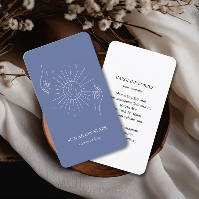 Minimalistische Sonnenmond-Sternenkarte Visitenkarte (Minimalistic sun moon star blue Business card)
