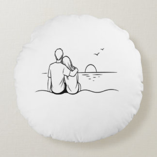 Minimalistische Sonnenuntergangs-Moment-Linienkuns Rundes Kissen