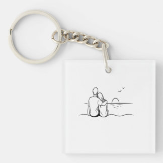 Minimalistische Sonnenuntergangs-Moment-Linienkuns Schlüsselanhänger