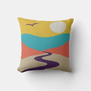 Minimalistische Sonnenuntergangslandschaft mit Flu Kissen