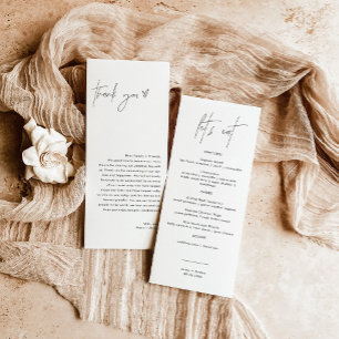 Minimalistische Speisekarte + Dankeschön, Hochzeit