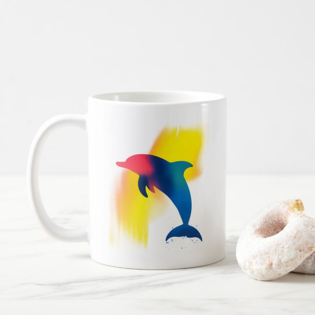 Minimalistische Spray Paint Dolphin Silhouette Kaffeetasse (Mit Donut)