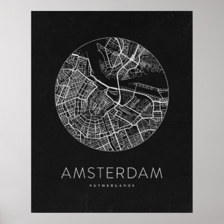 Minimalistische Stadtkarte von Amsterdam Poster