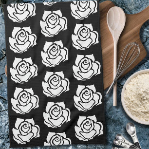Minimalistische Stammesrose Schwarze Abstrakte Wei Geschirrtuch