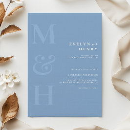 Minimalistische staubblaue Monogramm-Hochzeit Einladung