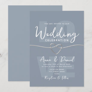 Minimalistische staubblaue silberne Hochzeit  Einladung