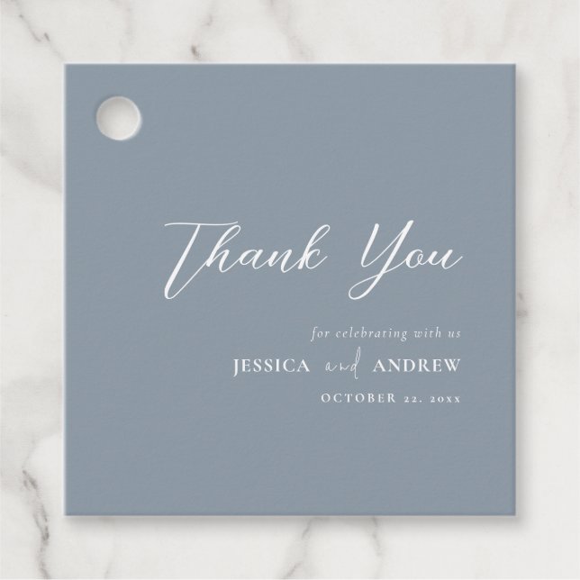 Minimalistische staubblaue und weiße einfache Hoch Geschenkanhänger (Vorderseite)