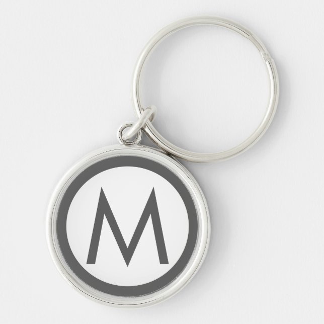 Minimalistische Stilftige Monogram Initial Gray Schlüsselanhänger (Vorne)