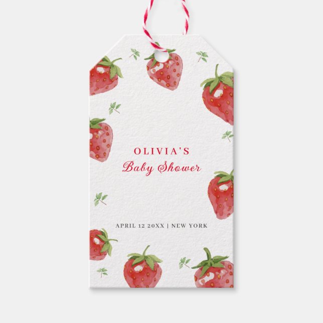 Minimalistische Strawberry Sweet Girl Baby Dusche Geschenkanhänger (Vorderseite)