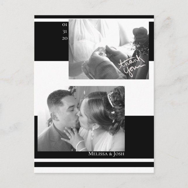 Minimalistische Streifen Schwarz-Weiß-Hochzeit Postkarte (Vorderseite)