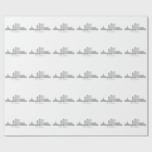 Minimalistische Strichzeichnung der Skyline von Fo Geschenkpapier